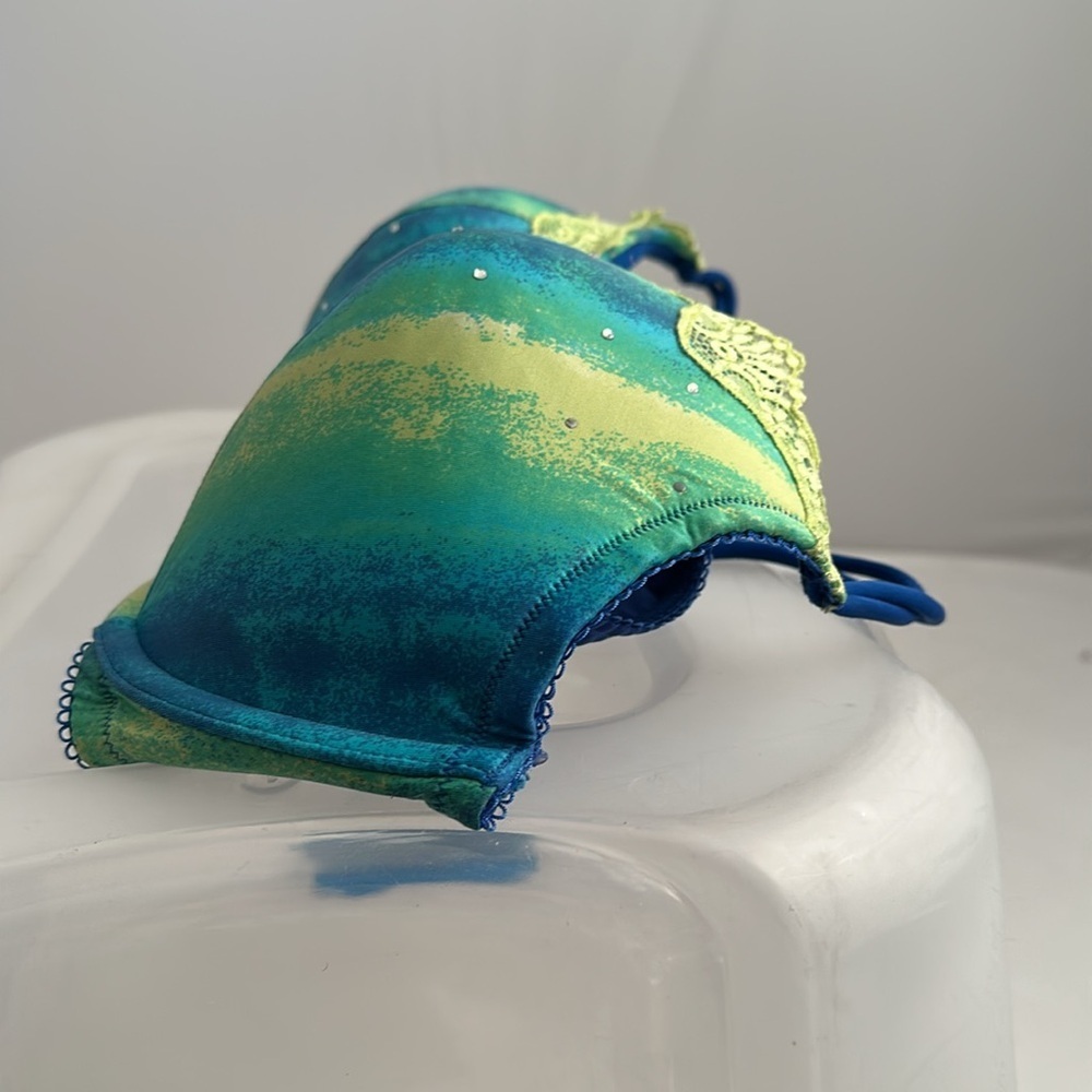 Cacique blue green rhinestone plunge underwire bra 40D - Picture 7 of 11